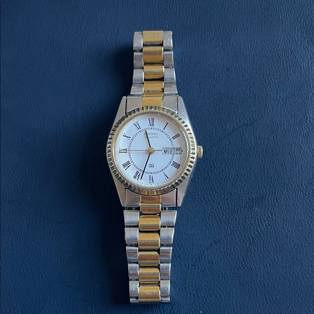 Seiko TwoTone Gold And Silver Bracelet Watch White Dial